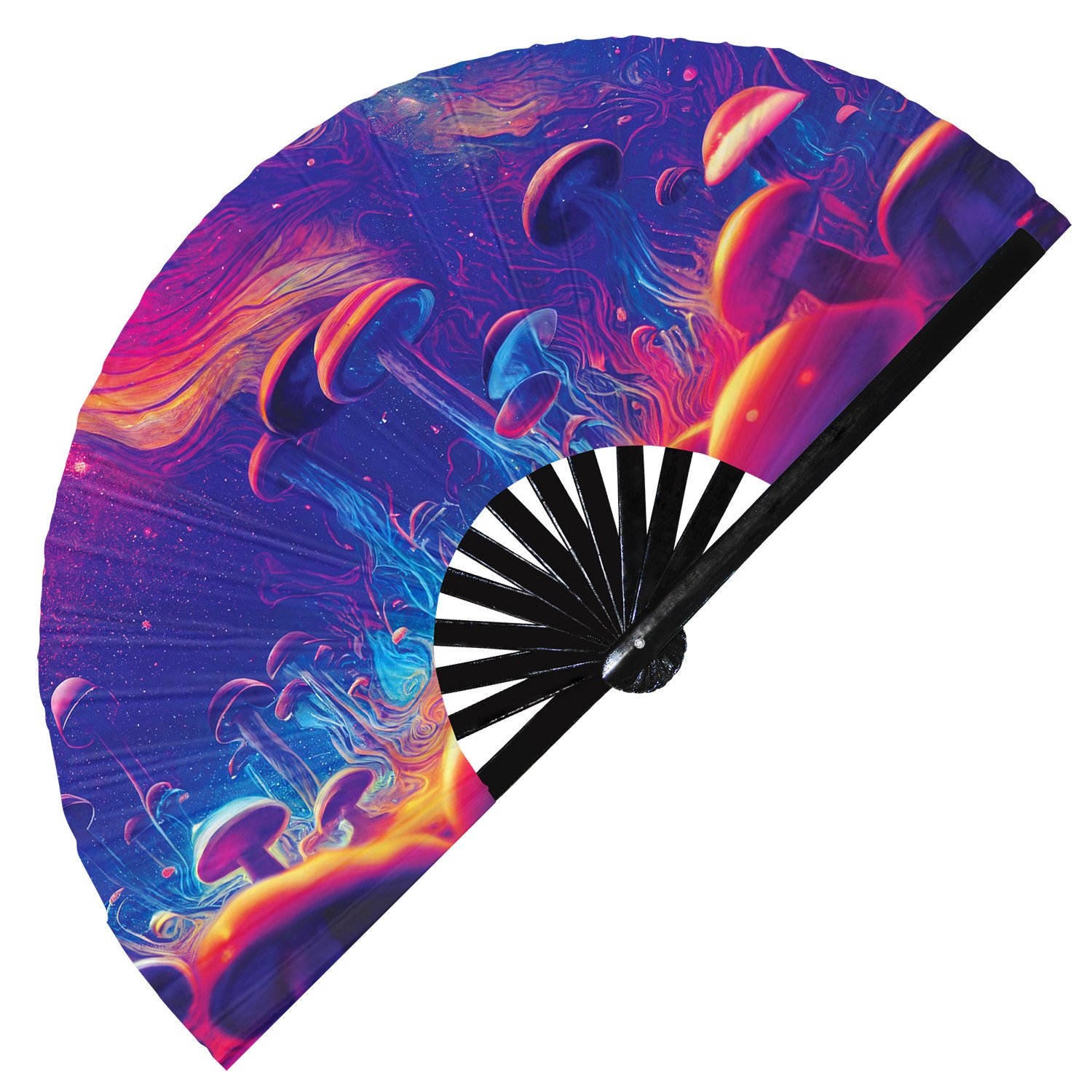 Psychedelic Trippy Mushroom Space Rainbow - Clack Folding Rave & Festival Hand Fan - Image 5