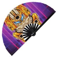 Robot Mecha Colorful Head Futuristic Techno - Clack Folding Rave & Festival Hand Fan