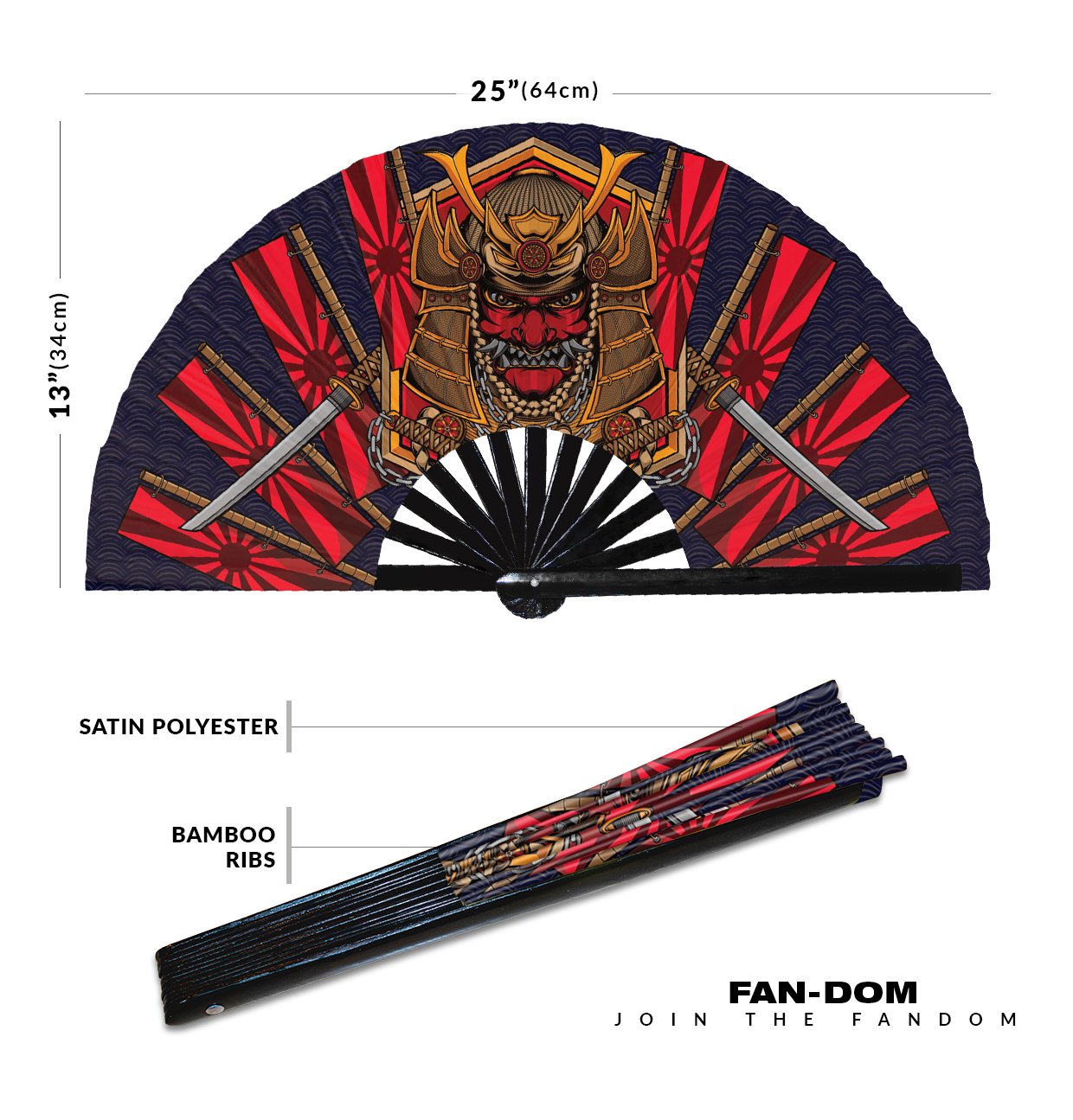 Japanese Colorful Tribal Samurai Oni Barong - Clack Folding Rave & Festival Hand Fan - Image 12