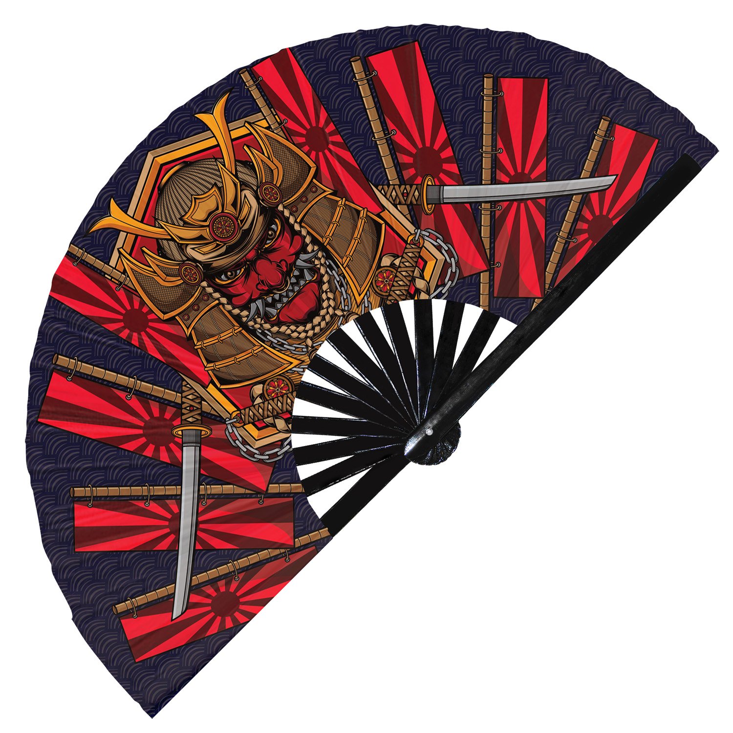 Japanese Colorful Tribal Samurai Oni Barong - Clack Folding Rave & Festival Hand Fan