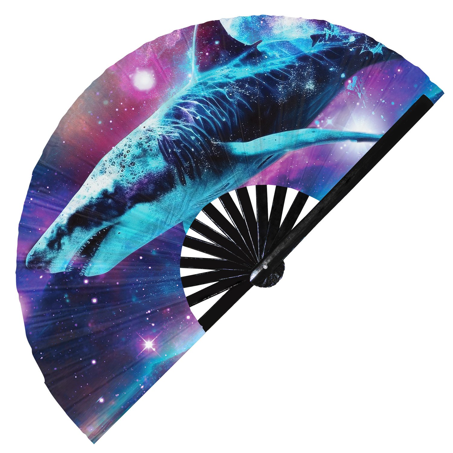 Psychedelic Trippy Shark Rainbow - Clack Folding Rave & Festival Hand Fan - Image 4