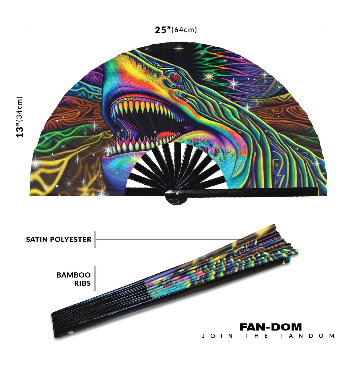 Psychedelic Trippy Shark Rainbow - Clack Folding Rave & Festival Hand Fan - Image 12