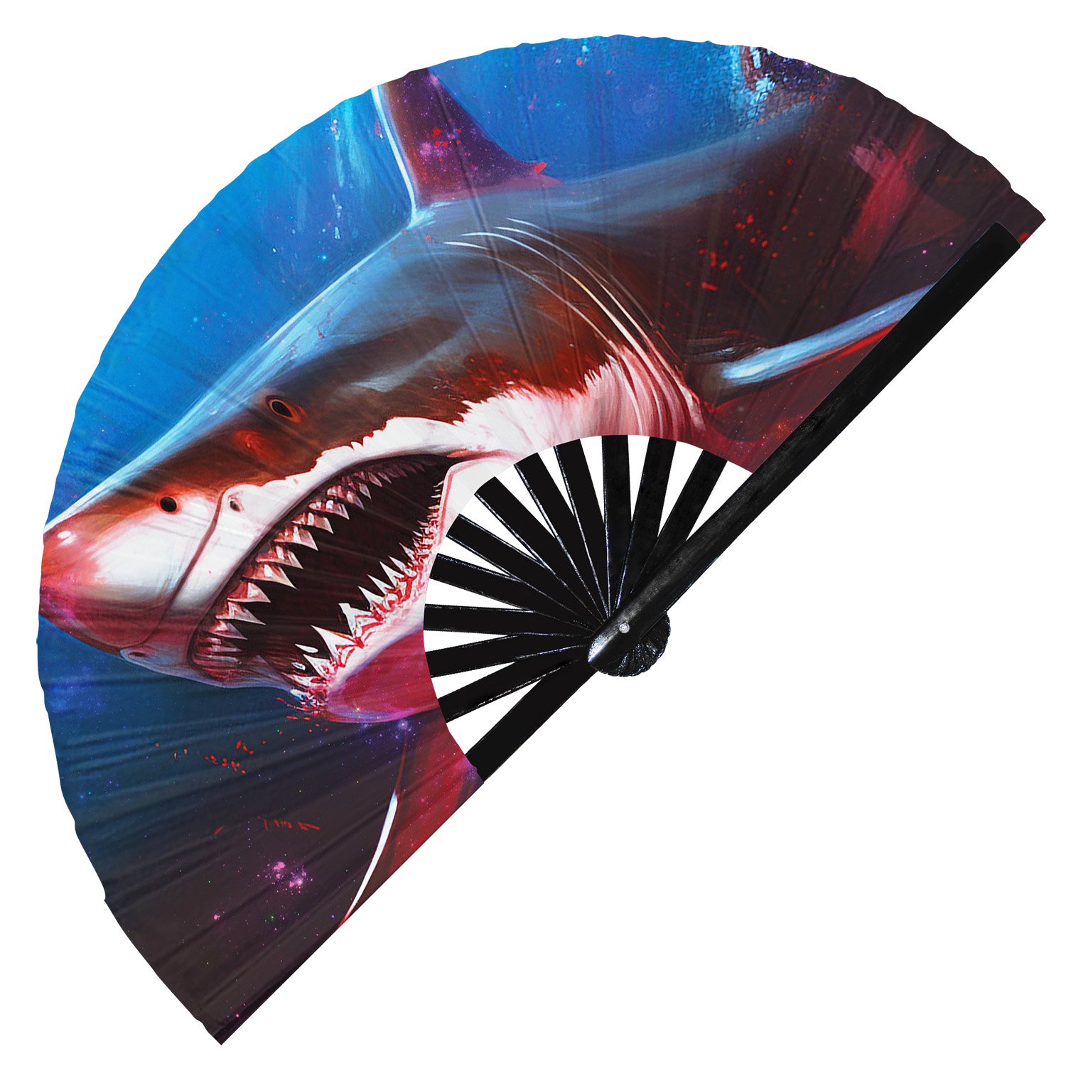 Psychedelic Trippy Shark Rainbow - Clack Folding Rave & Festival Hand Fan - Image 6