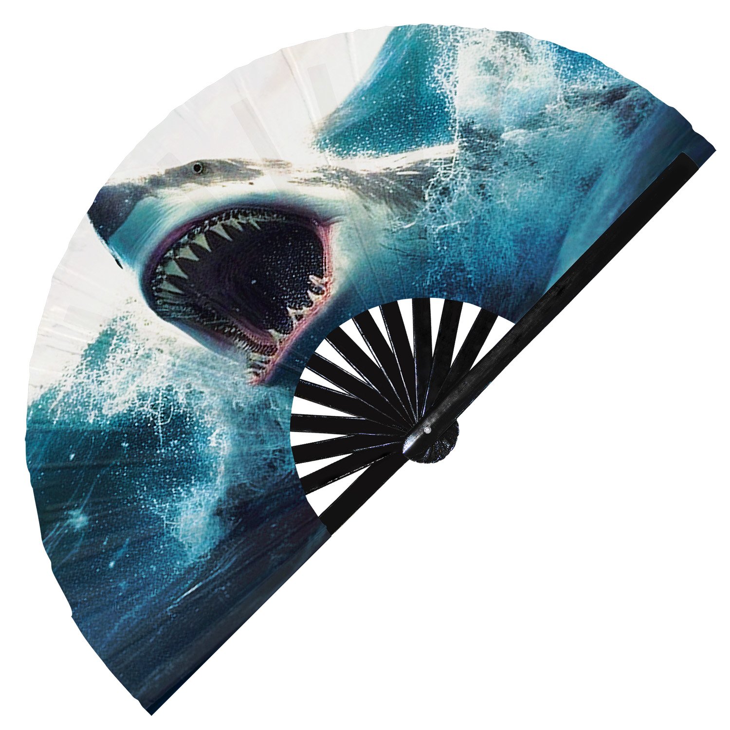 Psychedelic Trippy Shark Rainbow - Clack Folding Rave & Festival Hand Fan - Image 7