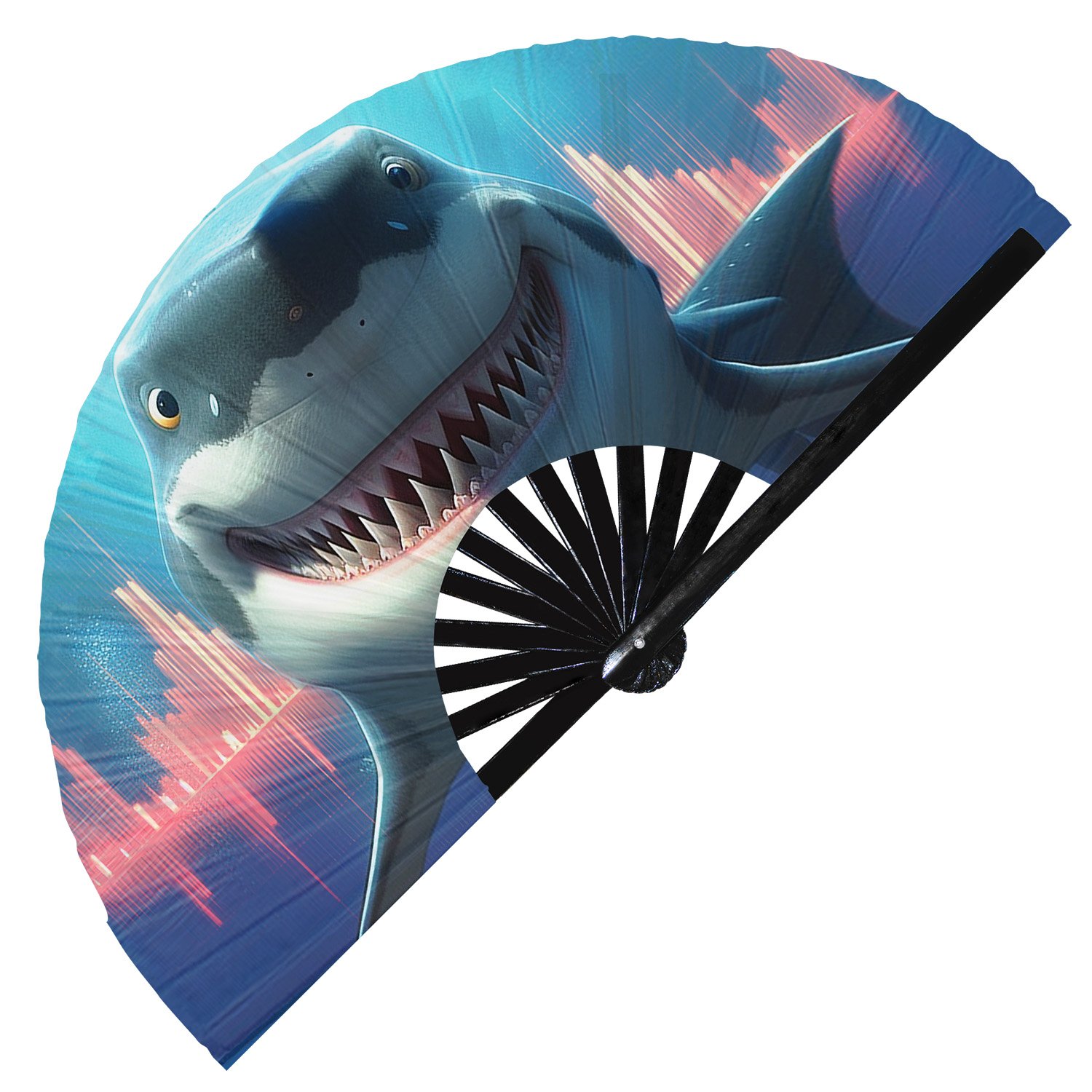 Psychedelic Trippy Shark Rainbow - Clack Folding Rave & Festival Hand Fan - Image 8