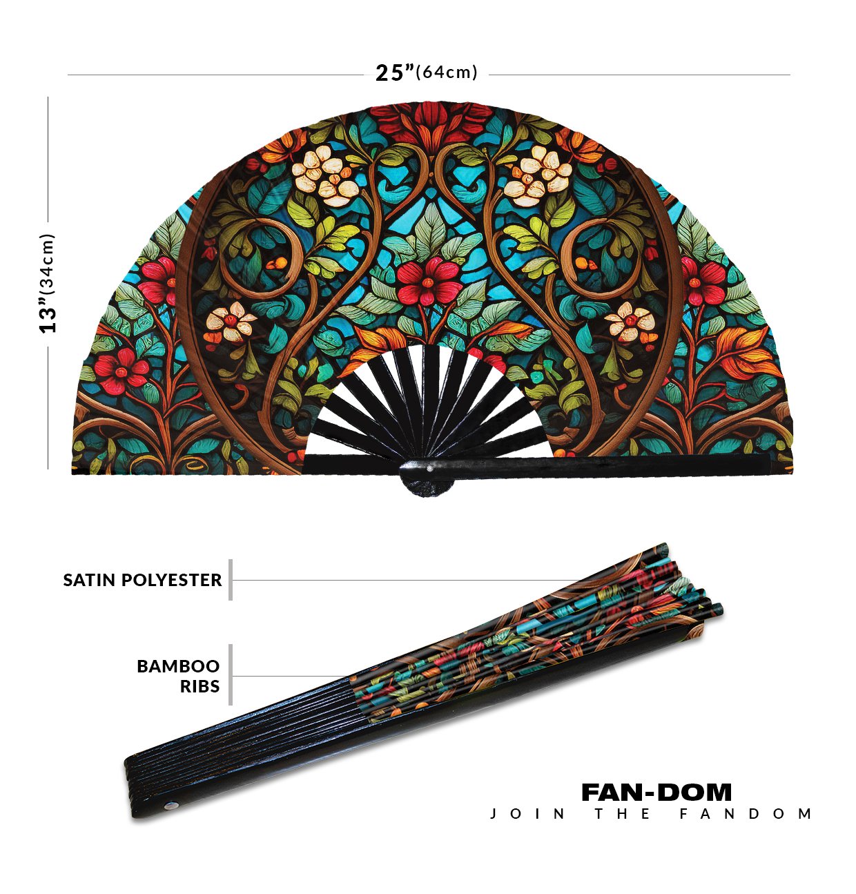 Colorful Rainbow Floral Stained Glass - Clack Folding Rave & Festival Hand Fan - Image 12