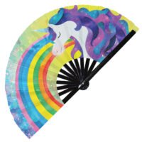 Magical Rainbow Unicorn Colorful Clouds - Clack Folding Rave & Festival Hand Fan