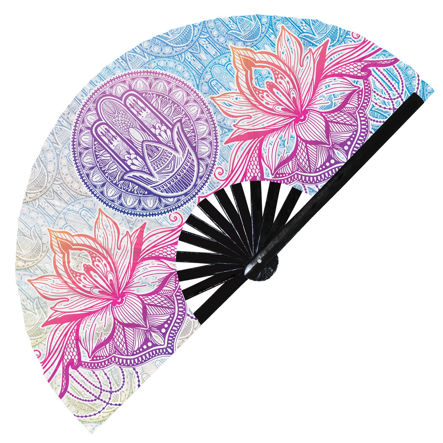 Zen Lotus Flower Rainbow Meditation - Clack Folding Rave & Festival Hand Fan - Image 5