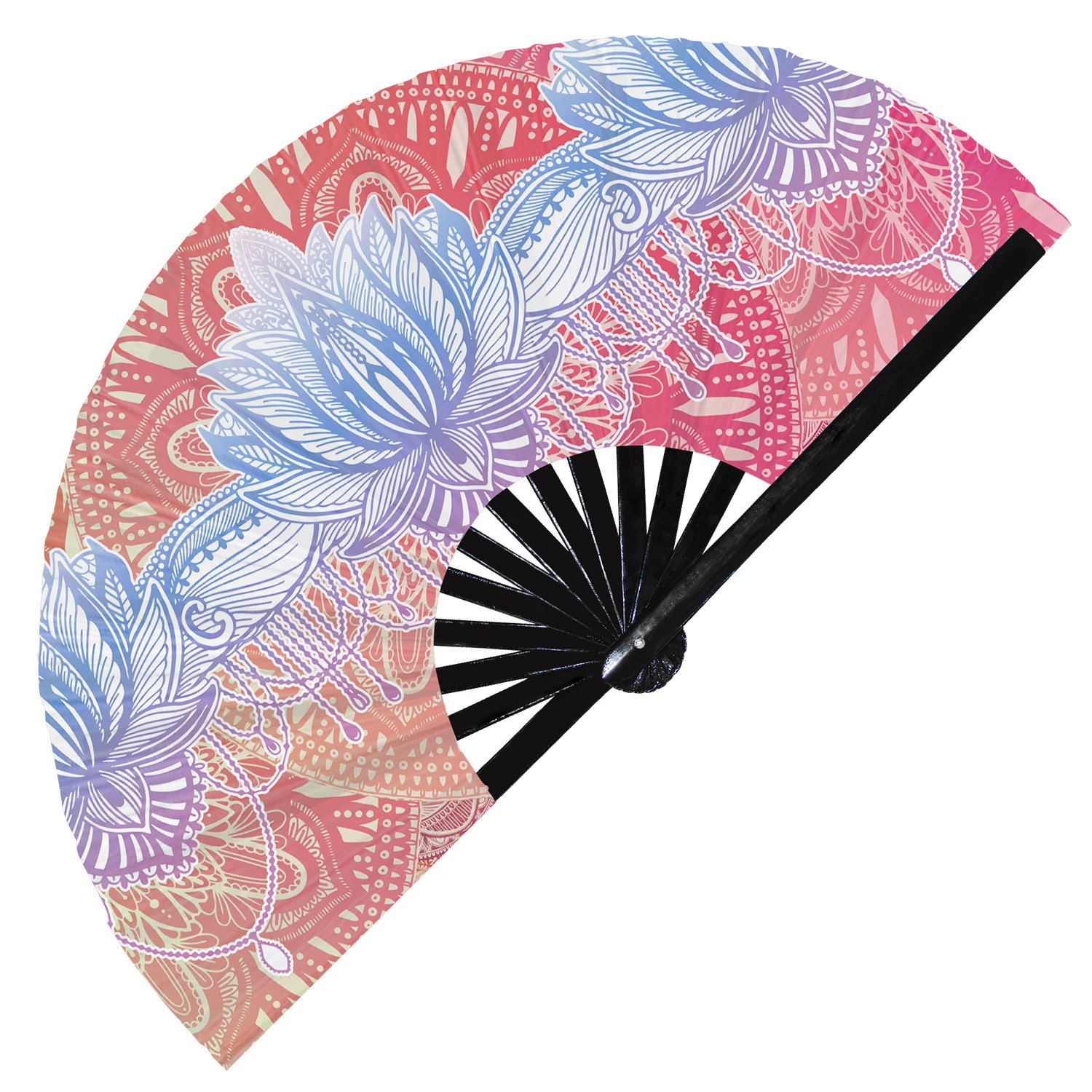 Zen Lotus Flower Rainbow Meditation - Clack Folding Rave & Festival Hand Fan - Image 6