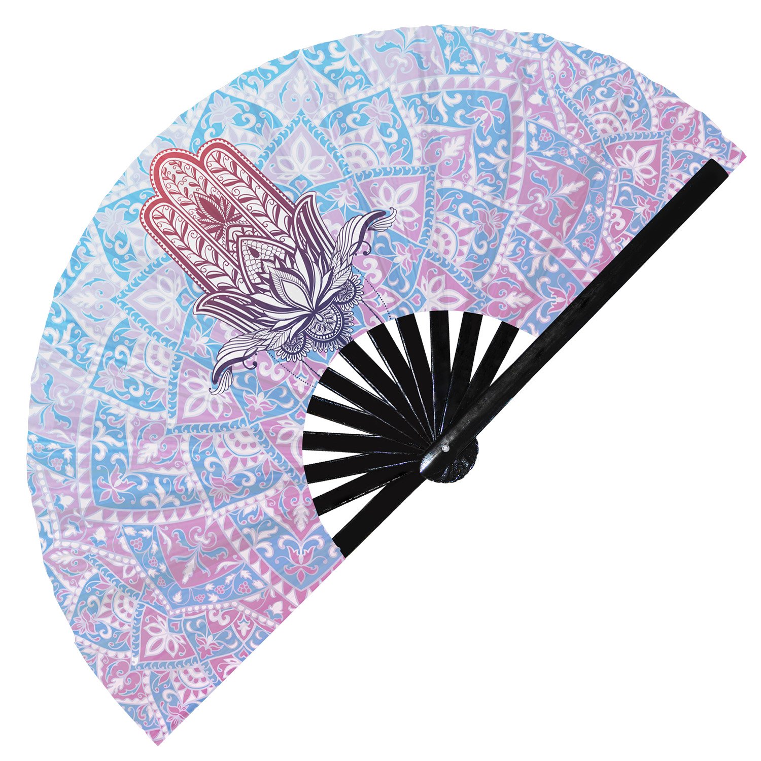 Zen Lotus Flower Rainbow Meditation - Clack Folding Rave & Festival Hand Fan - Image 2