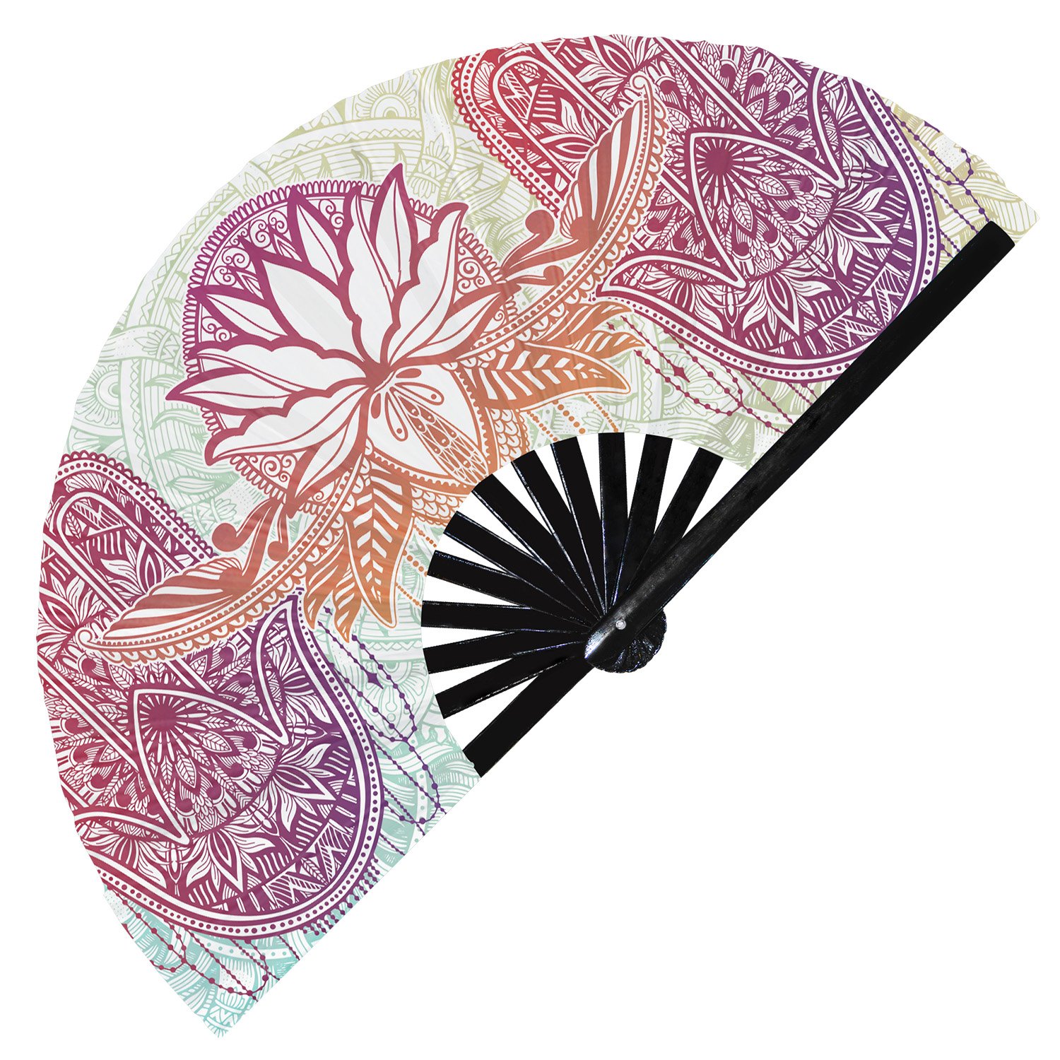 Zen Lotus Flower Rainbow Meditation - Clack Folding Rave & Festival Hand Fan